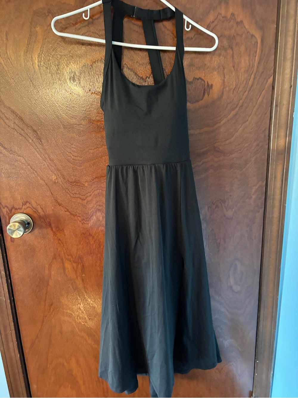 Black Halter Midi Dress with Flared Skirt